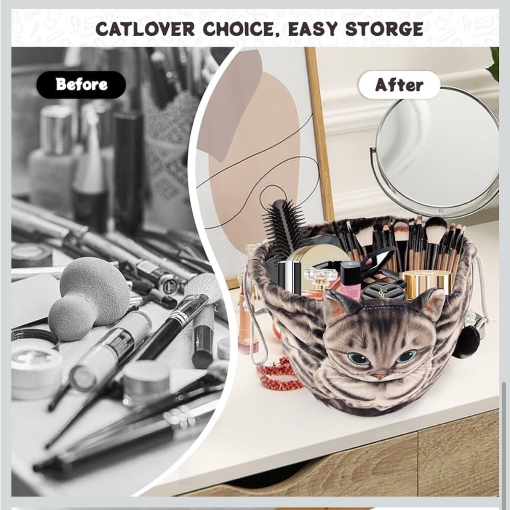 Cat Drawstring Makeup Bag - Picture 4 of 8